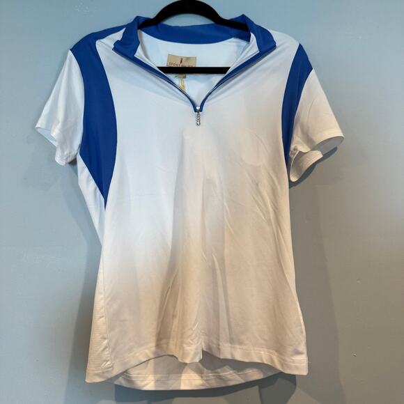 Sport Haley Bridget Contrast Print Collared Half Zip Short Sleeve Polo Top - Picture 1 of 5